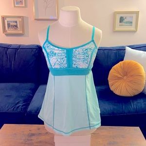 Zella Active Spaghetti Strap Empire Waist Top with Mesh Inlay